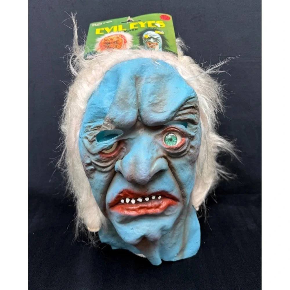 Vintage Ben Cooper Latex Halloween Mask Blue Ghoul Zombie Monster Evil Eye NOS